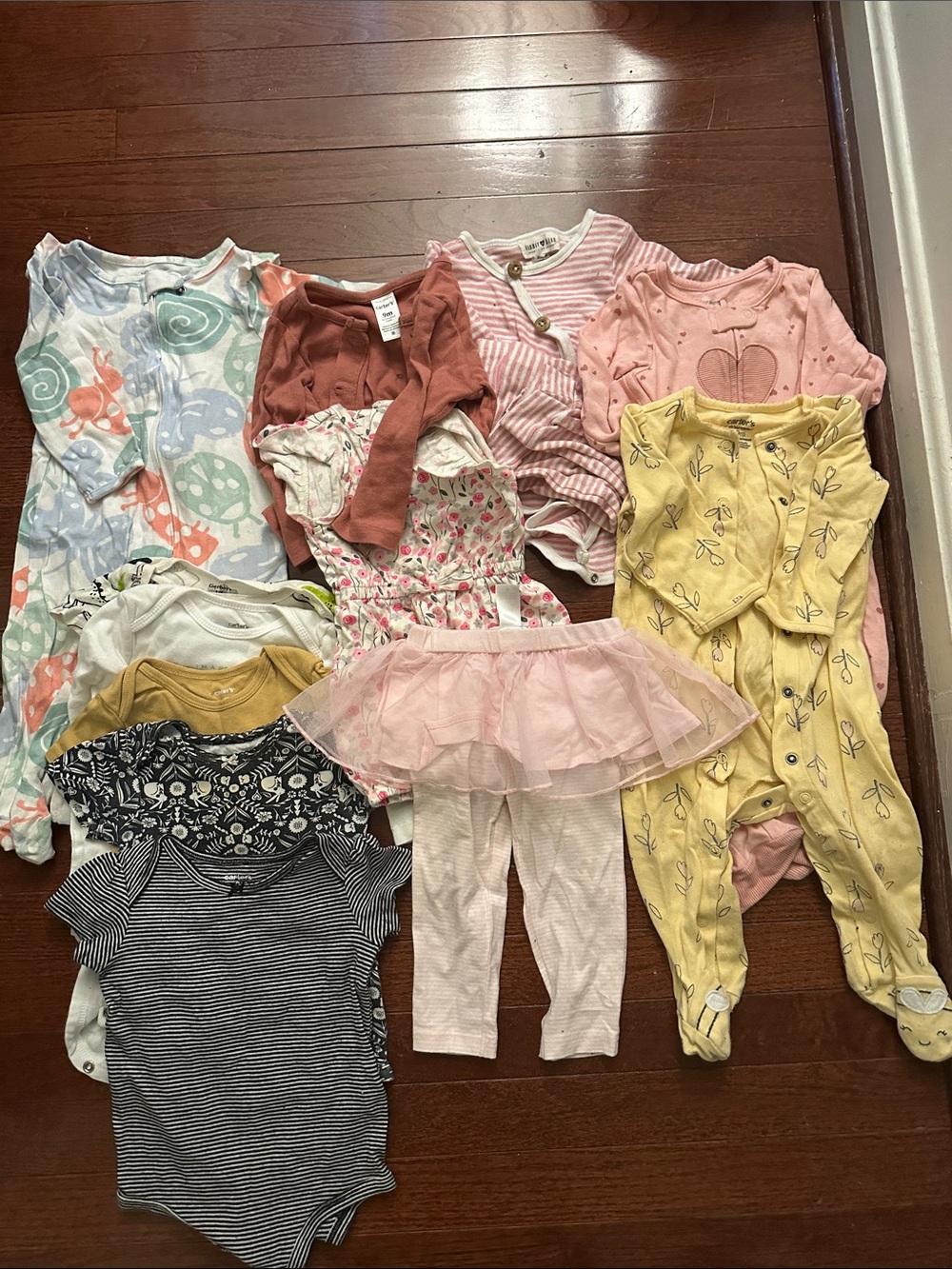 Carter's Baby Girl Bodysuit & Sleepwear Mix - Navy Stripe, Mustard, Floral